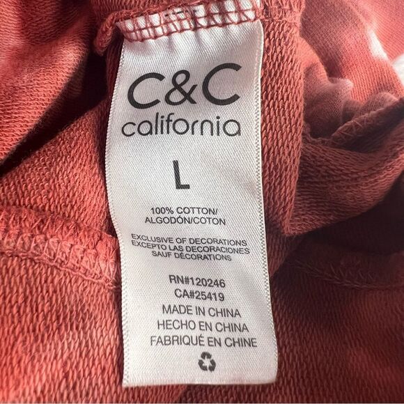 C&C California Tie Dye Sweatshirt Womens Large Burnt Orange Drawstring Tie Waist - Picture 4 of 6